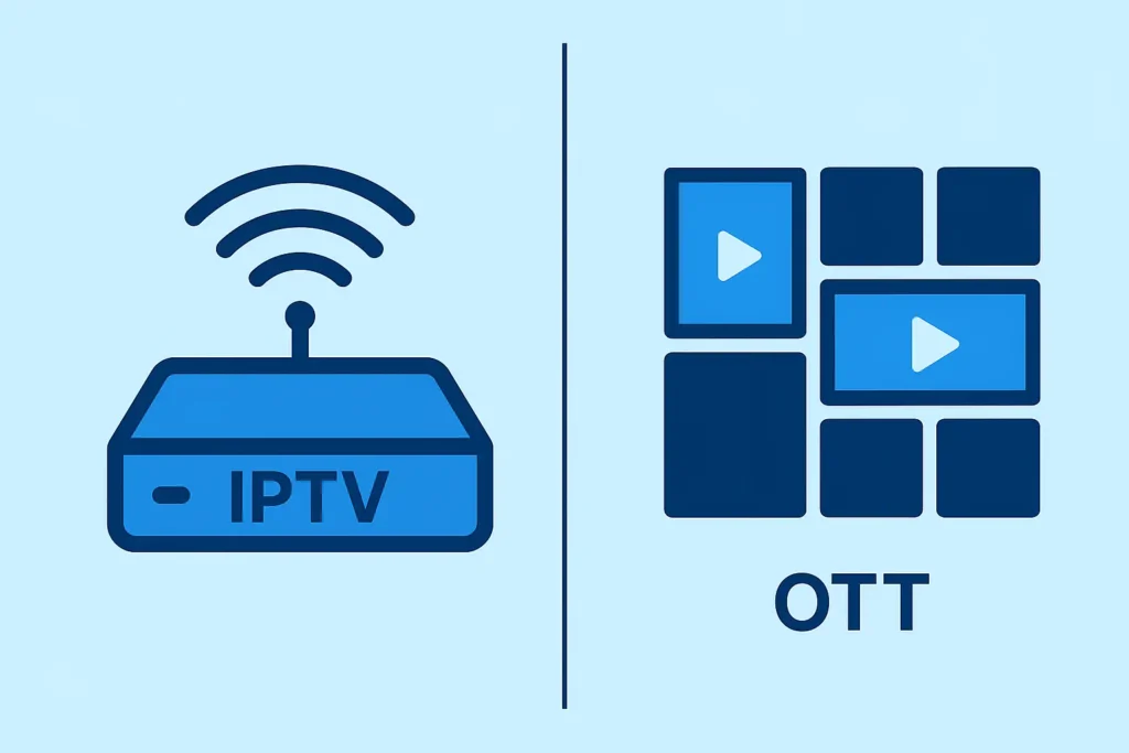 IPTV vs OTT streaming comparison with subtle labels.